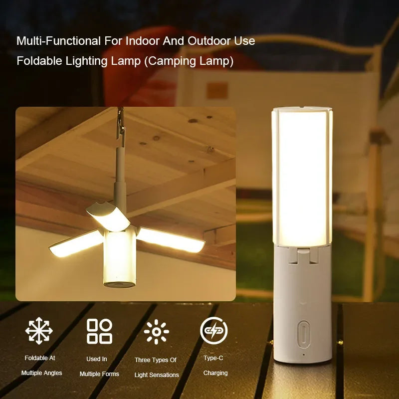 Folding Camping Lantern - Rechargeable LED Tent Light with 3 Colour Modes and Hanging Hook