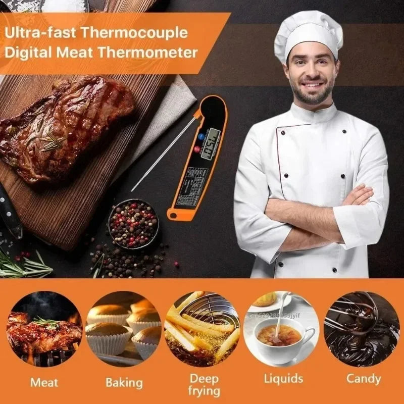 Instant Read Digital Meat Thermometer - Waterproof & Backlit for Grill, BBQ & Oven