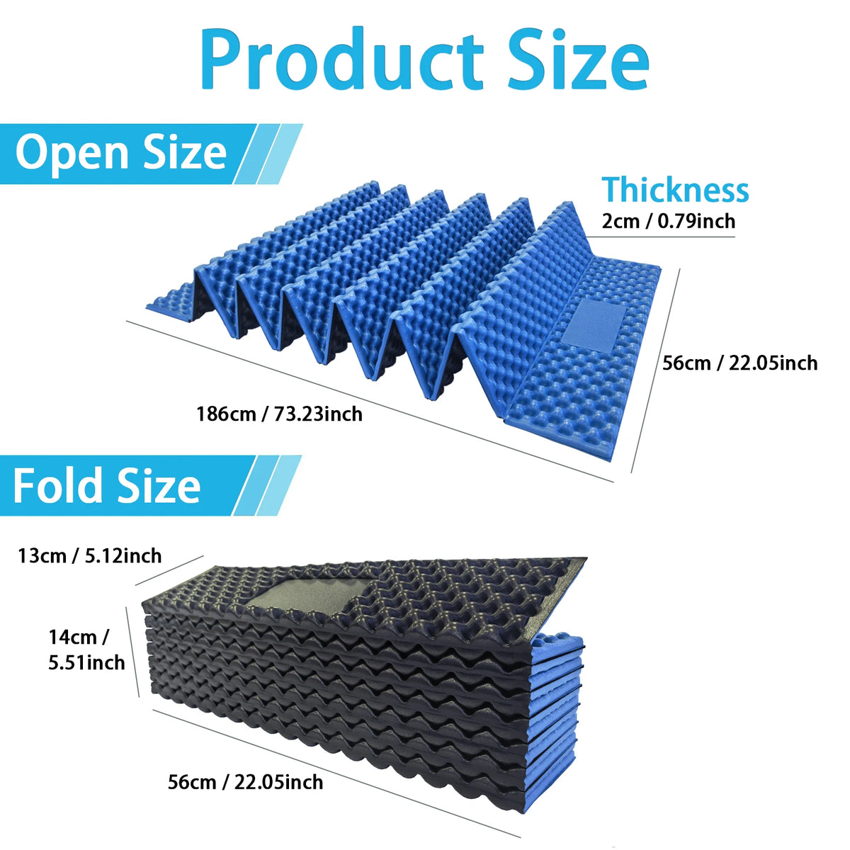 Egg Crate Foam Sleeping Pad - Lightweight Folding Camping Mat 186 x 56cm