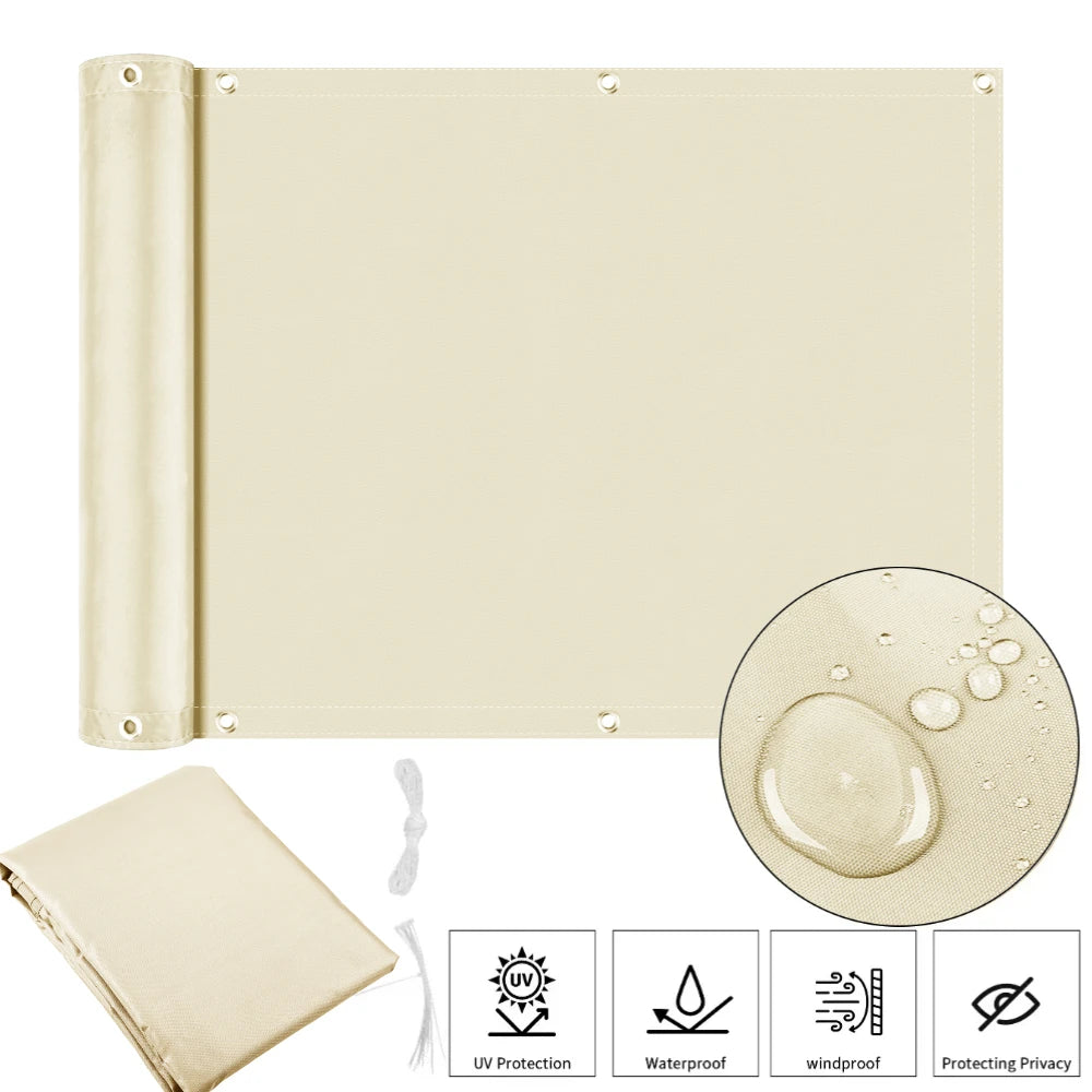 Balcony Privacy Screen - Waterproof Windscreen Shade Cloth with Grommets and Ties