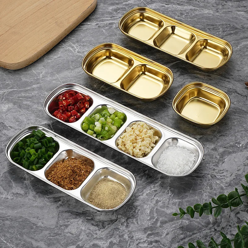 Stainless Steel Divided Dip Bowls - Sauce & Condiment Serving Trays