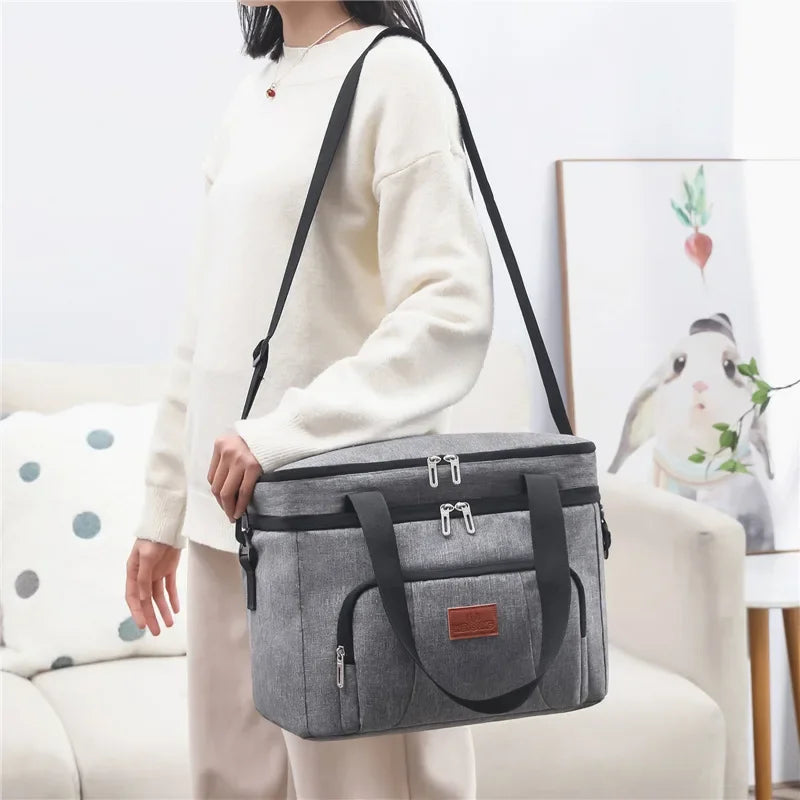 Insulated Cooler Tote Bag - Leakproof Double Layer Lunch and Picnic Bag with Shoulder Strap
