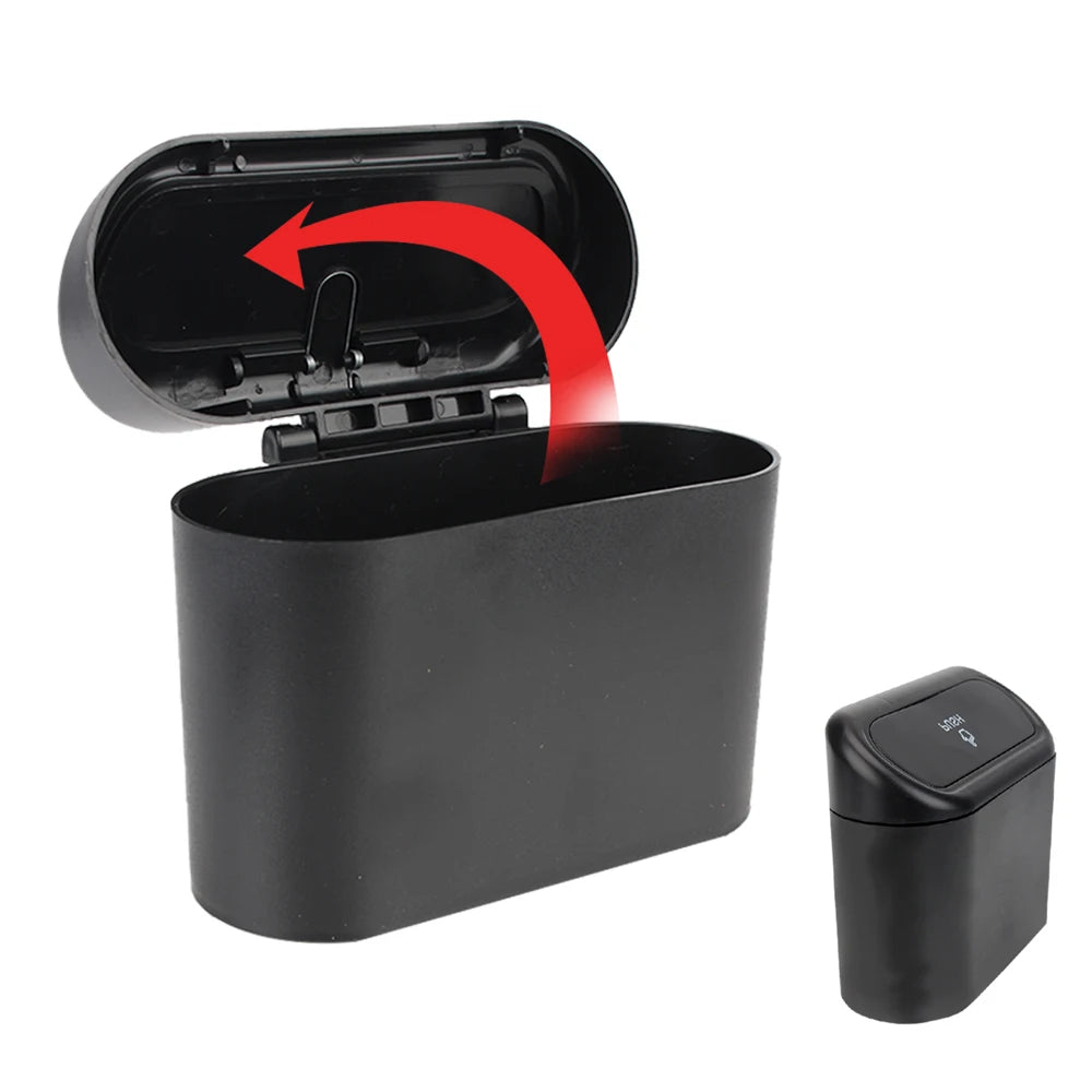 Car Trash Can - Hanging ABS Bin with Press-Open Lid for Vehicle Rubbish Storage