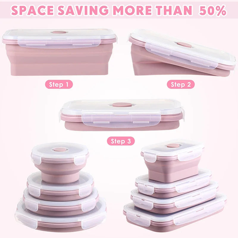 Collapsible Silicone Food Storage Containers - Leakproof Lunch Bowls for Meal Prep
