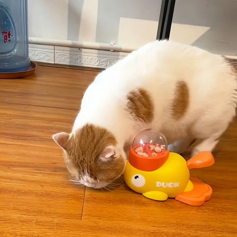 Interactive Cat Treat Dispenser - Yellow Duck Slow Feeder Toy for Cats