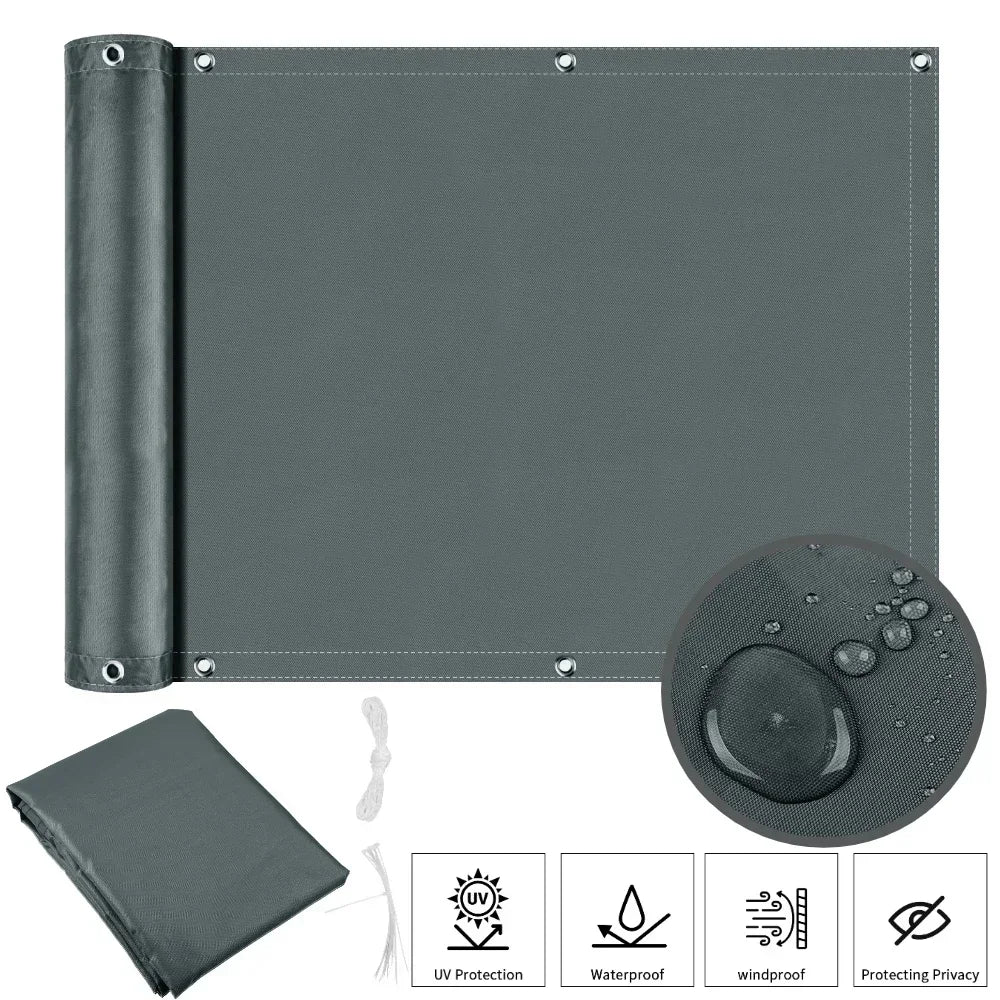 Balcony Privacy Screen - Waterproof Windscreen Shade Cloth with Grommets and Ties