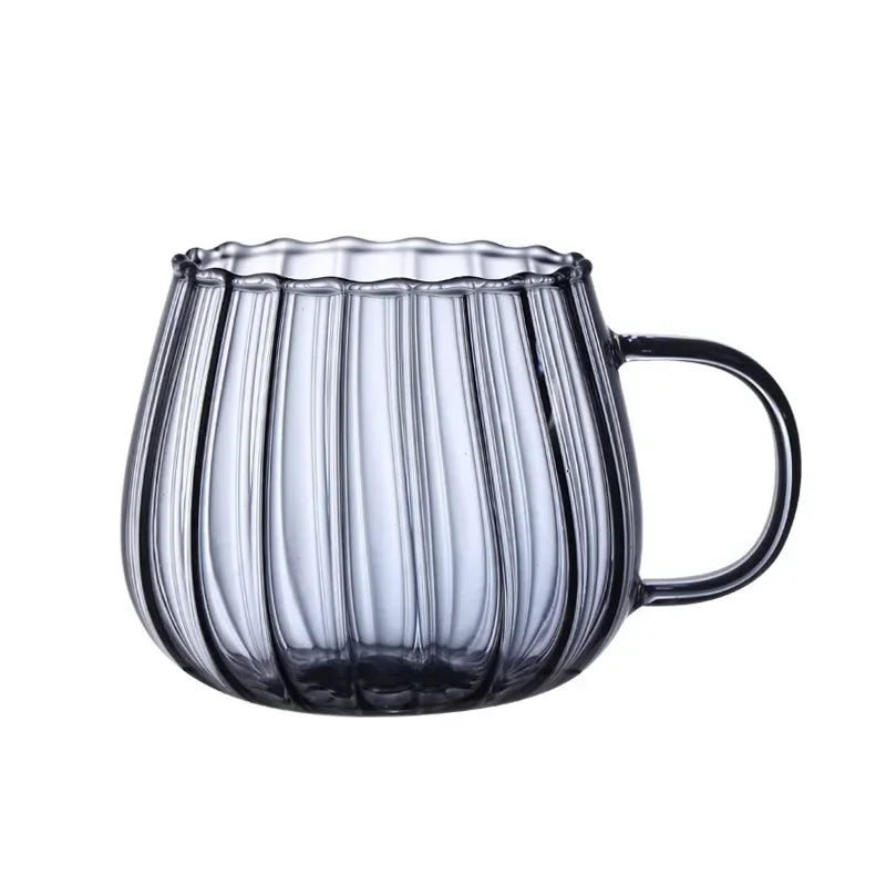 Striped Glass Mug 400ml - Borosilicate Pumpkin Cup for Coffee and Tea
