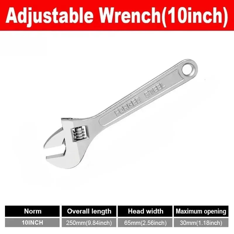 Adjustable Wrench - Wide Jaw Long Handle Spanner in 6, 8, 10 and 12 inch