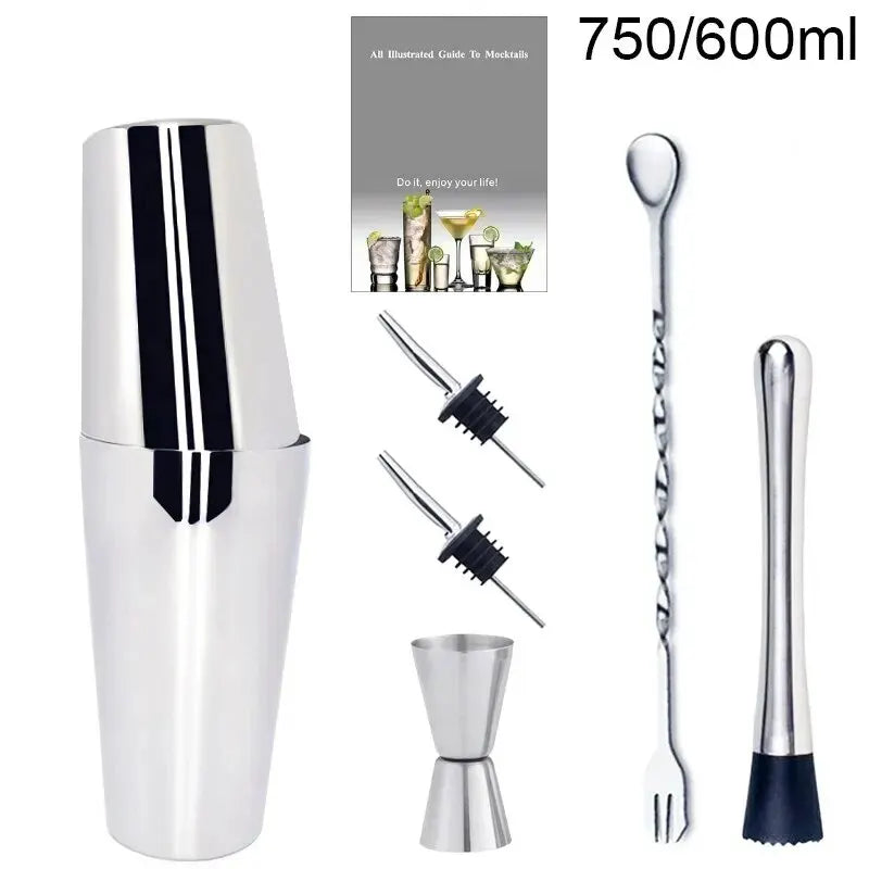 Cocktail Shaker Set with Recipes - 750ml Stainless Steel Bartender Kit