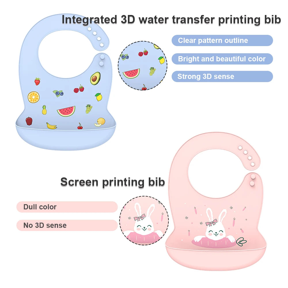 Silicone Baby Bib - Waterproof Feeding Apron with Crumb Catcher Pocket