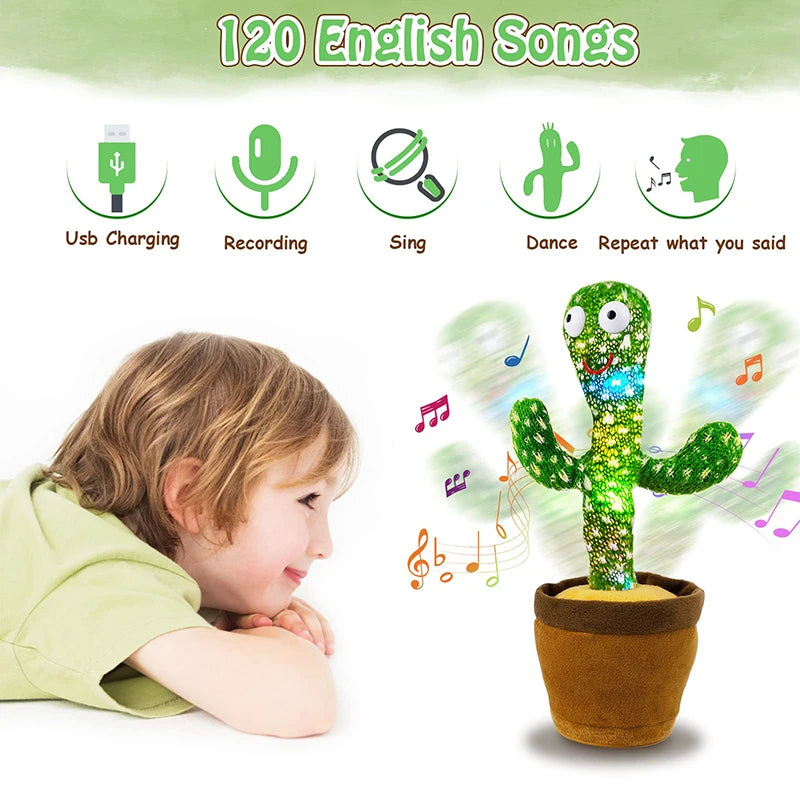 Dancing Cactus Plush Toy - 35cm USB Singing and Repeating Toy for Kids