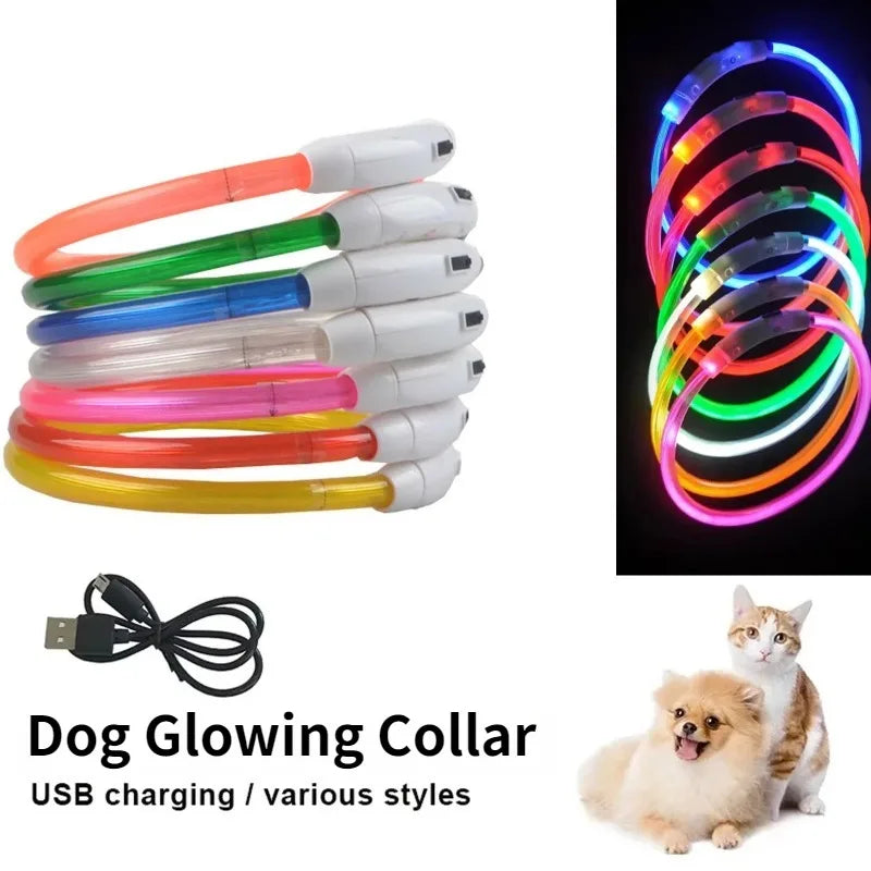 Light Up Dog Collar - Rechargeable Fiber Optic Glow Collar for Night Walks
