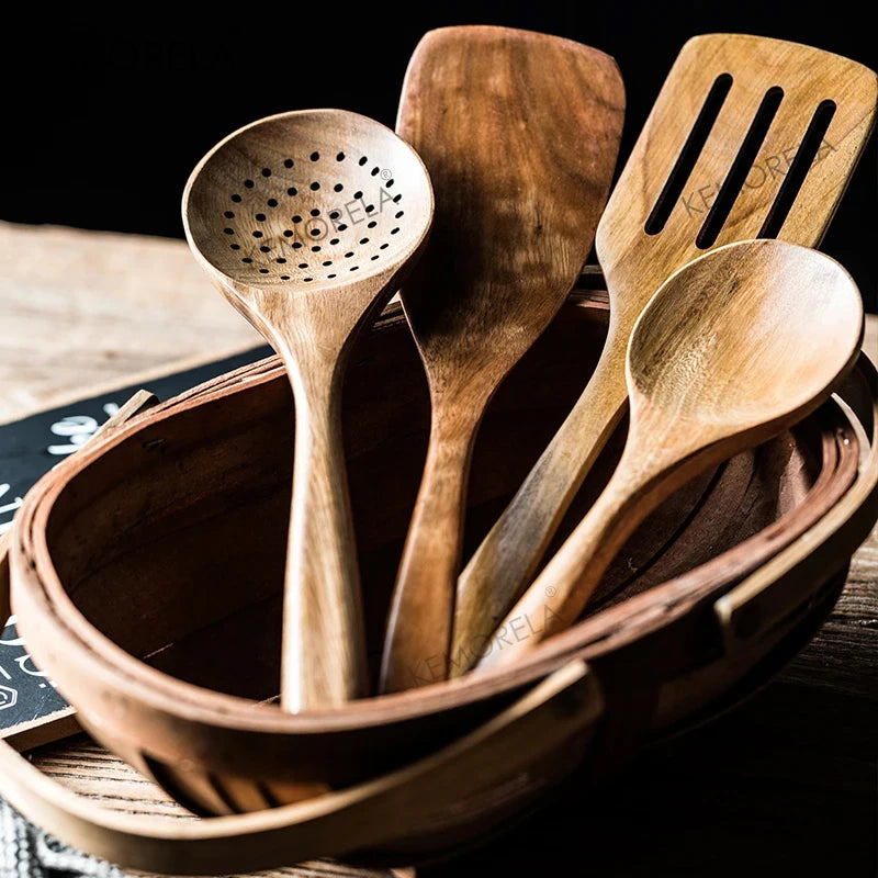 Wooden Spoons - Cooking Utensil Sets of 4, 7 or 9 with Utensils Holder