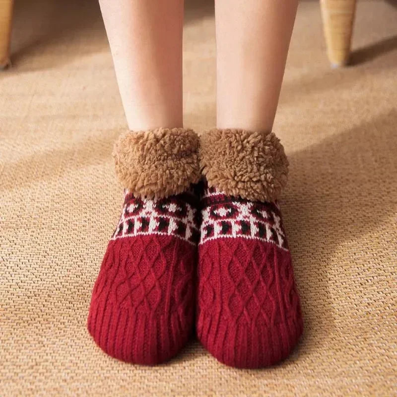 Fleece Slipper Socks - Non-Slip Knitted Home Socks in Sizes 35 to 45