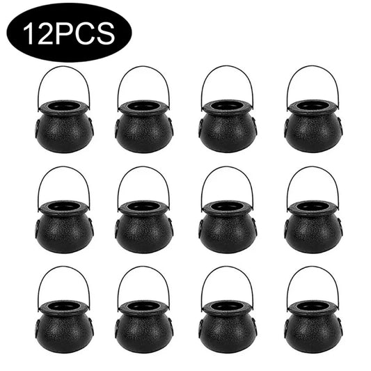 Mini Witch Cauldron Treat Buckets - Plastic Halloween Candy Pots, 6 or 12 Pack