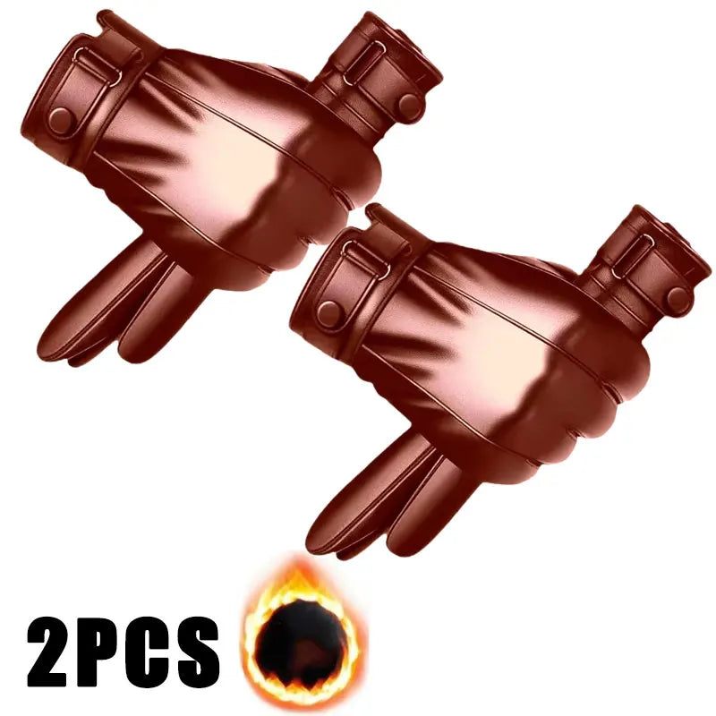 Mens Leather Winter Gloves - Velvet Lined Warmth in Brown and Black, One Size