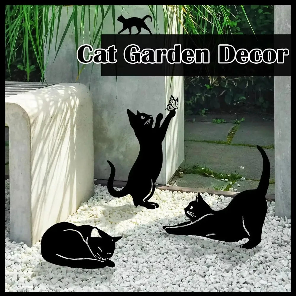 Cat Garden Stakes - Metal Silhouette Lawn Ornaments for Patios, Beds and Borders