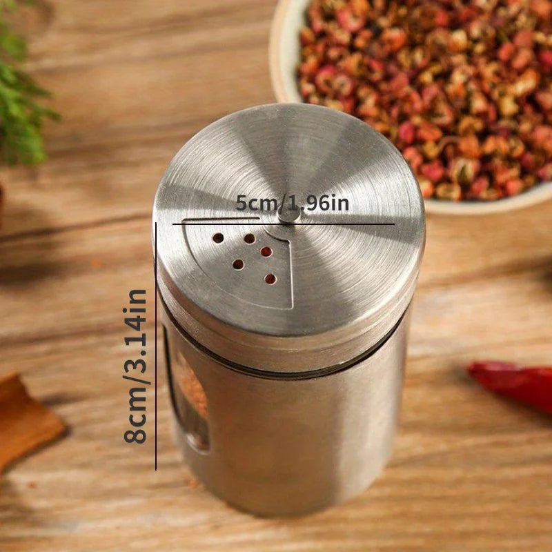 Stainless Steel & Glass Seasoning Shaker - BBQ Spice, Salt & Pepper Jar