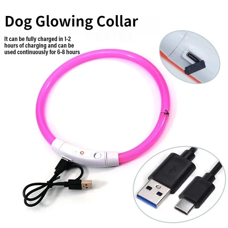 Light Up Dog Collar - Rechargeable Fiber Optic Glow Collar for Night Walks