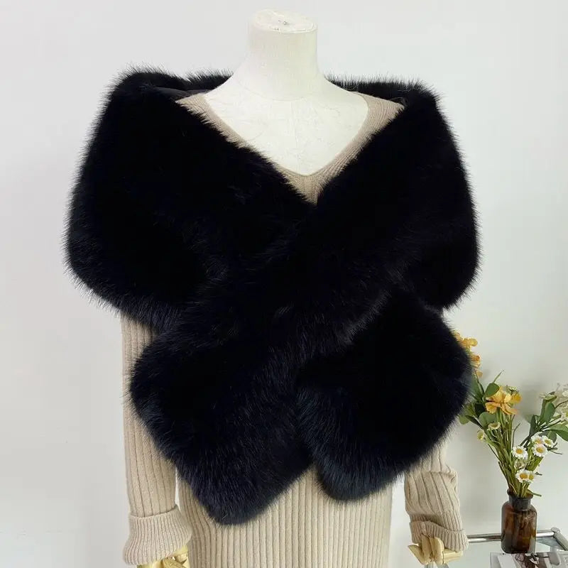 Faux Fox Fur Shawl - 26x160cm Plush Winter Wrap for Evening and Weddings