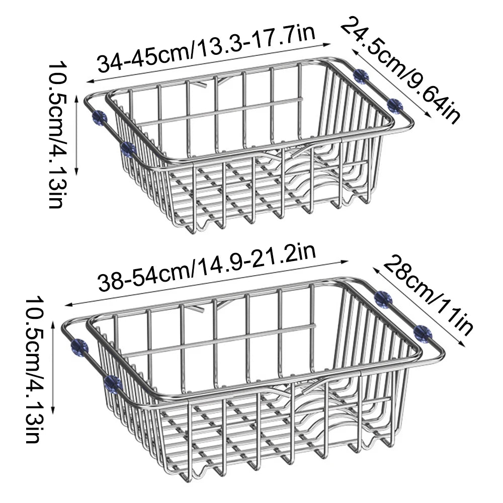Stainless Steel Expandable Sink Drying Rack - Over-Sink Dish and Colander Basket
