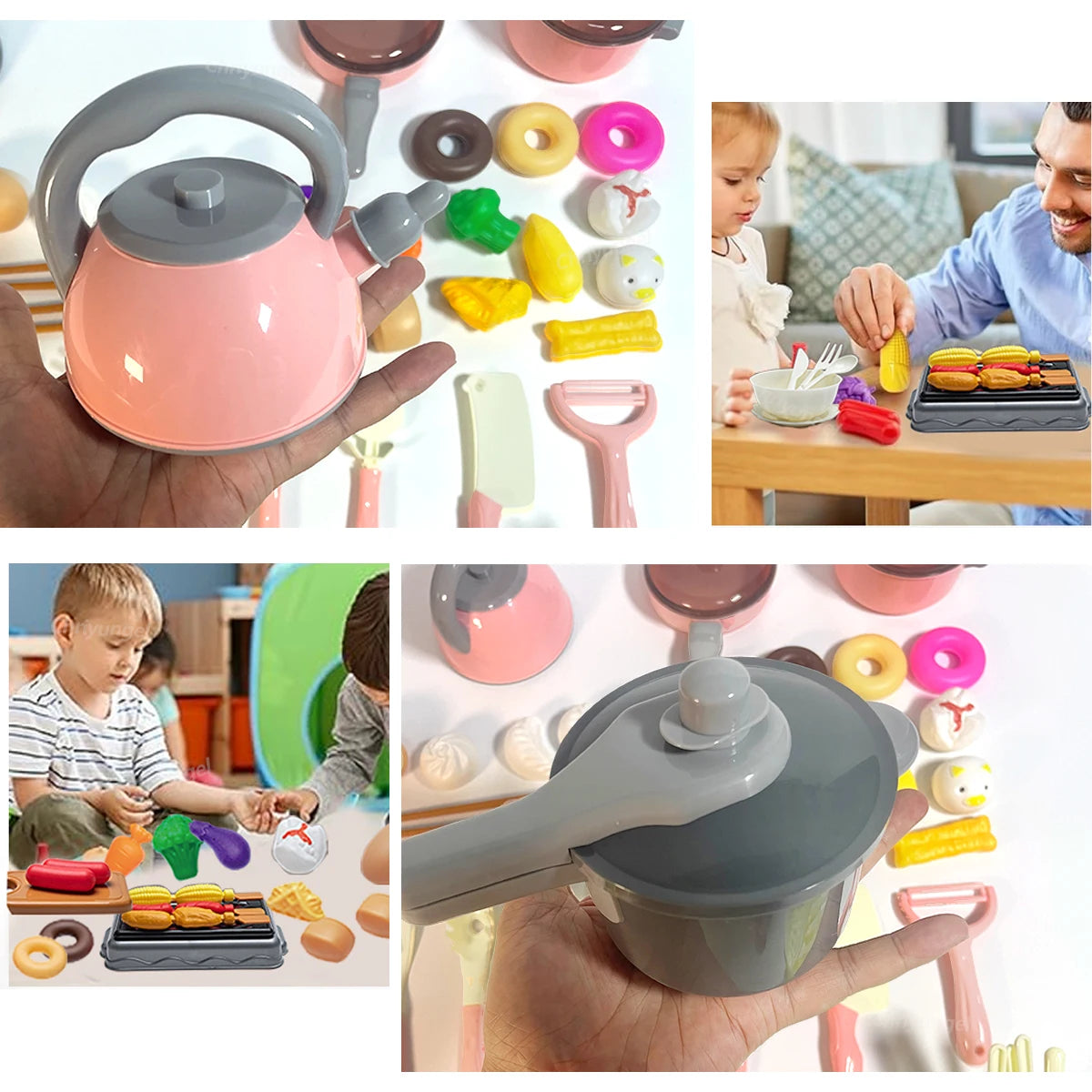 Kids Kitchen Toy Set - 59, 69 or 92 Piece Play Kitchen in Pink or Green