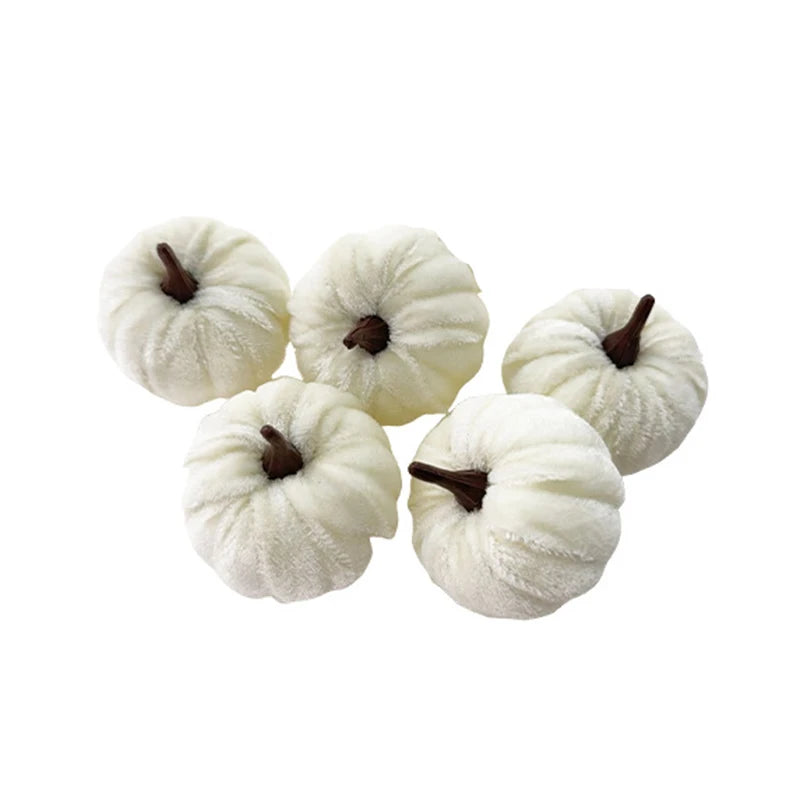 Velvet Artificial Pumpkins 5-Pack - 5cm Mini Fall Table Decor in Five Colours