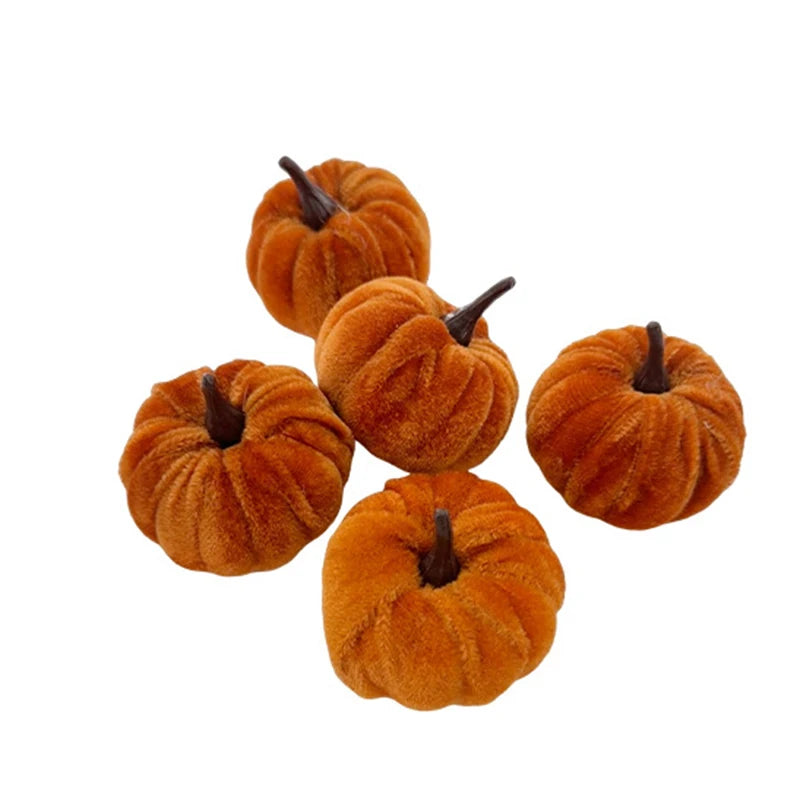 Velvet Artificial Pumpkins 5-Pack - 5cm Mini Fall Table Decor in Five Colours