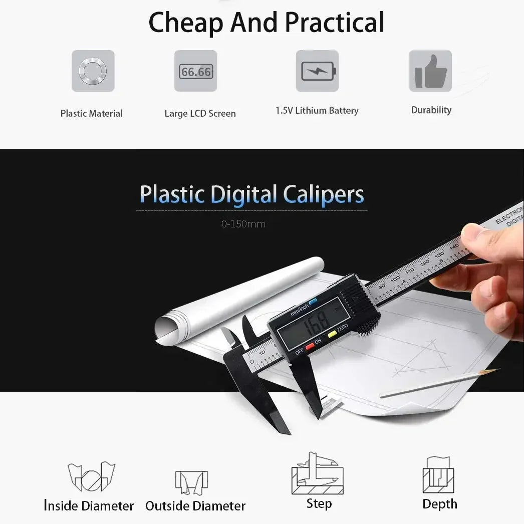Digital Caliper 100mm & 150mm - LCD Measuring Tool with Inch and Millimetre Switch