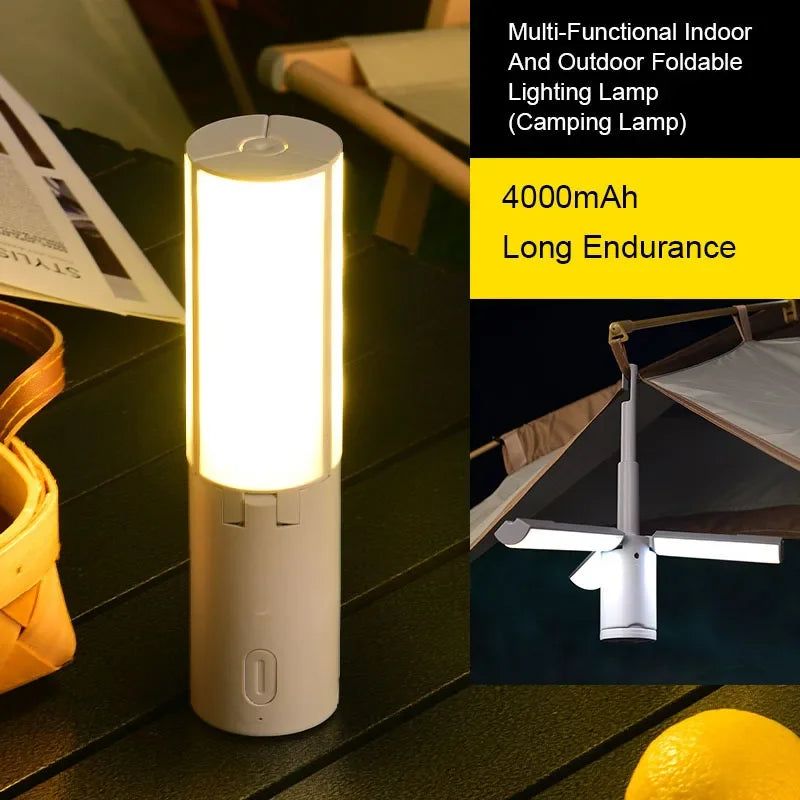 Folding Camping Lantern - Rechargeable LED Tent Light with 3 Colour Modes and Hanging Hook
