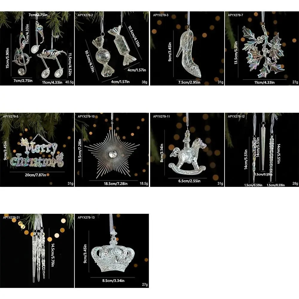 Christmas Hanging Decorations - Clear Acrylic Tree Ornaments in 10 Shapes