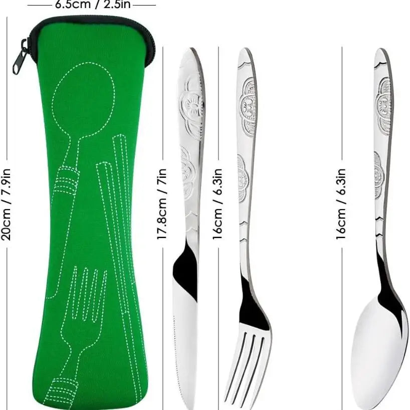 Stainless Steel Travel Cutlery Set - 3-Piece Camping Utensils with Zip Case