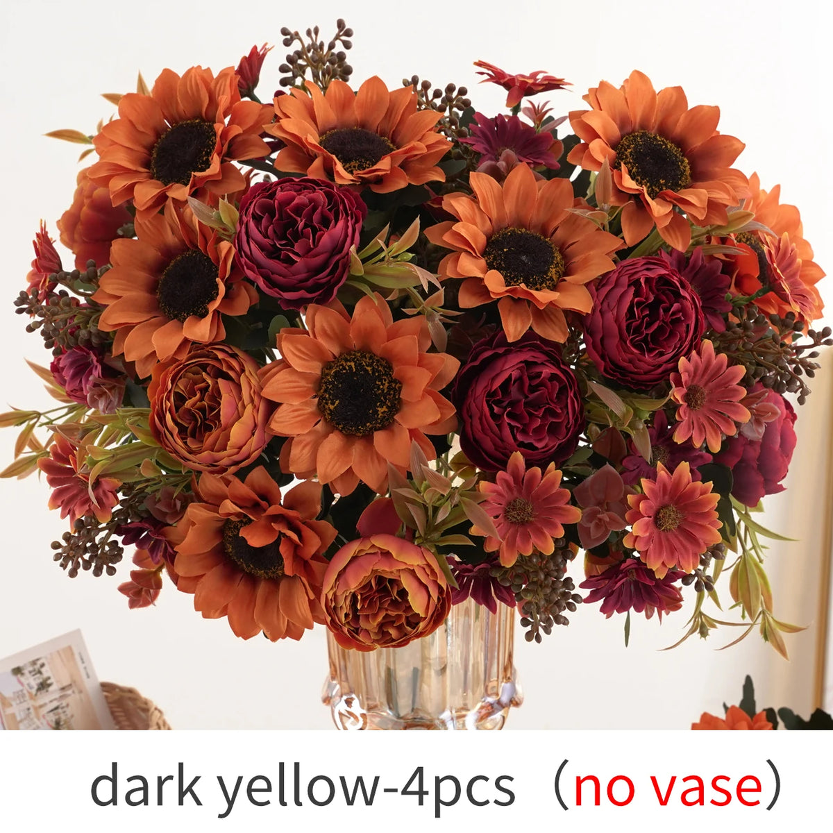 Artificial Sunflower Bouquet - Silk Faux Sunflowers and Peonies for Fall Decor