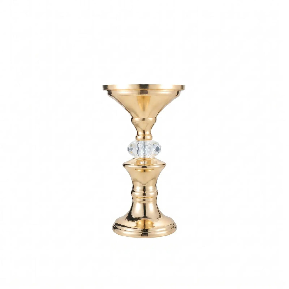Gold Metal Pillar Candle Holders - Crystal Accent Stands for Table Centrepieces