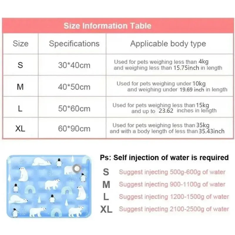 Self-Cooling Pet Gel Mat - Water Fill Cooling Pad for Dogs and Cats in Summer Heat