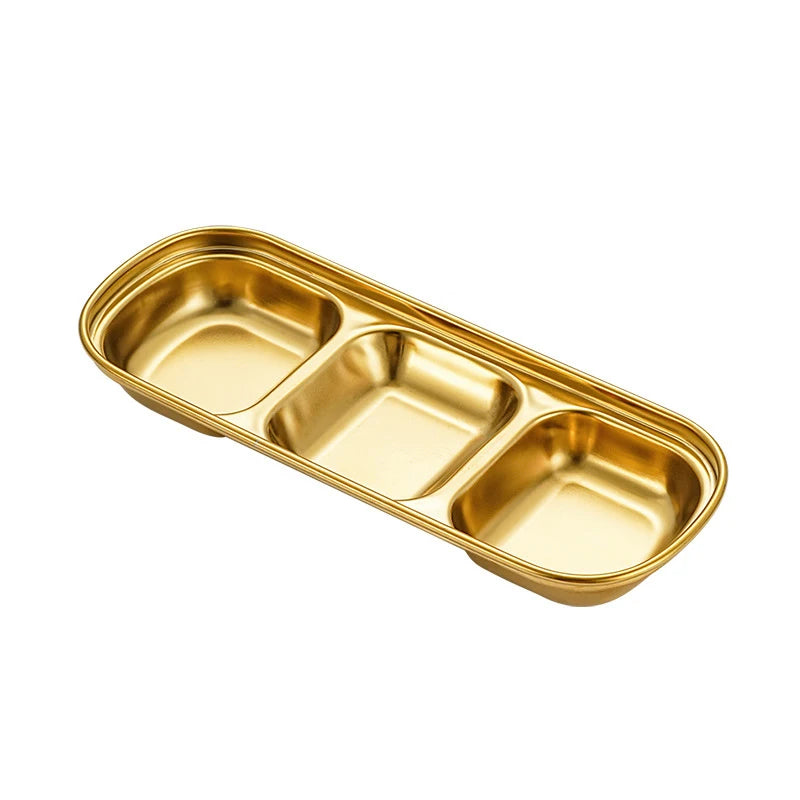 Stainless Steel Divided Dip Bowls - Sauce & Condiment Serving Trays