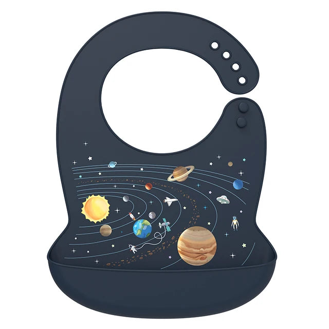 Silicone Baby Bib - Waterproof Feeding Apron with Crumb Catcher Pocket
