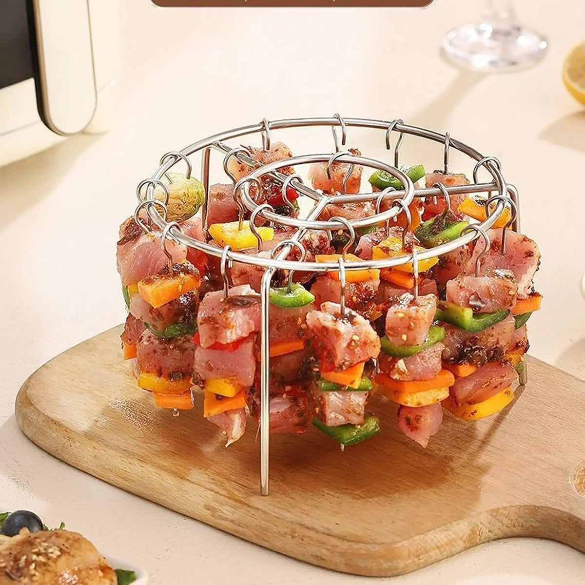 Vertical Skewer Rack - Stainless Steel Air Fryer and BBQ Stand with 24 Skewers