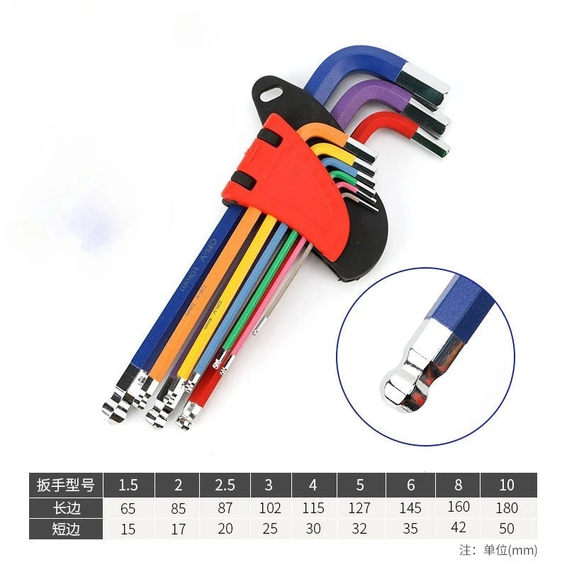 Allen Key Set 9 Piece - Long Arm Hex Key Wrench Kit 1.5mm to 10mm for Bike and Furniture Repair