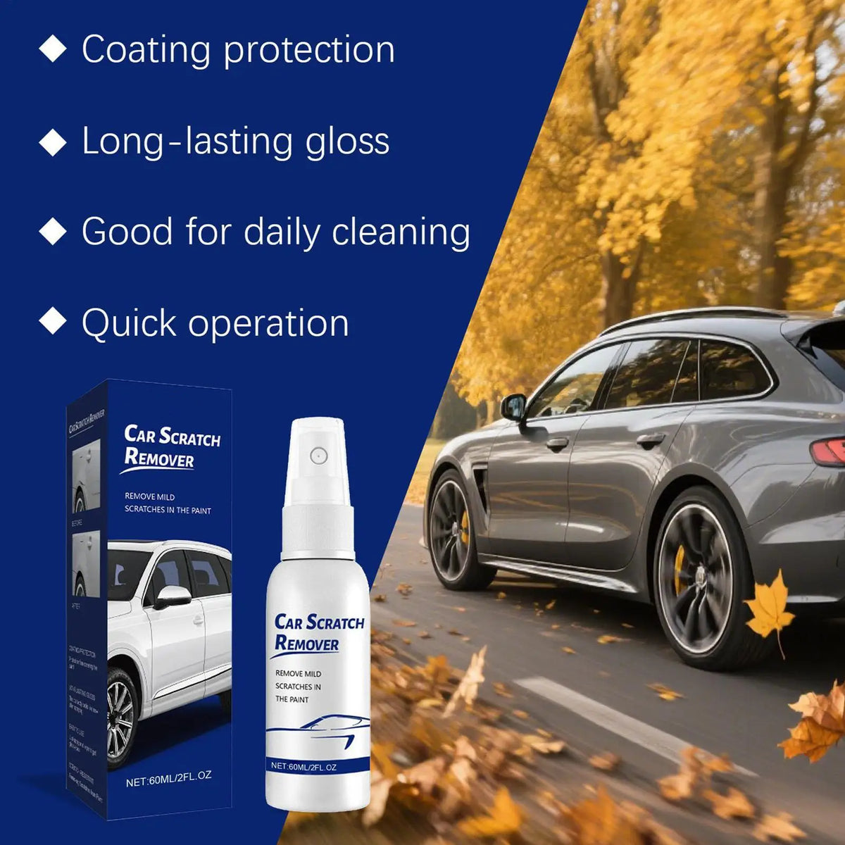 Car Scratch Remover Spray - 60ml Paint Repair Polish for Light Scratches