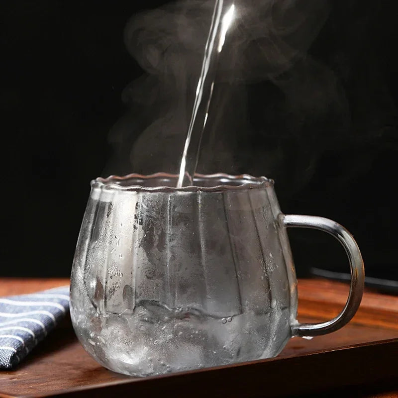 Striped Glass Mug 400ml - Borosilicate Pumpkin Cup for Coffee and Tea