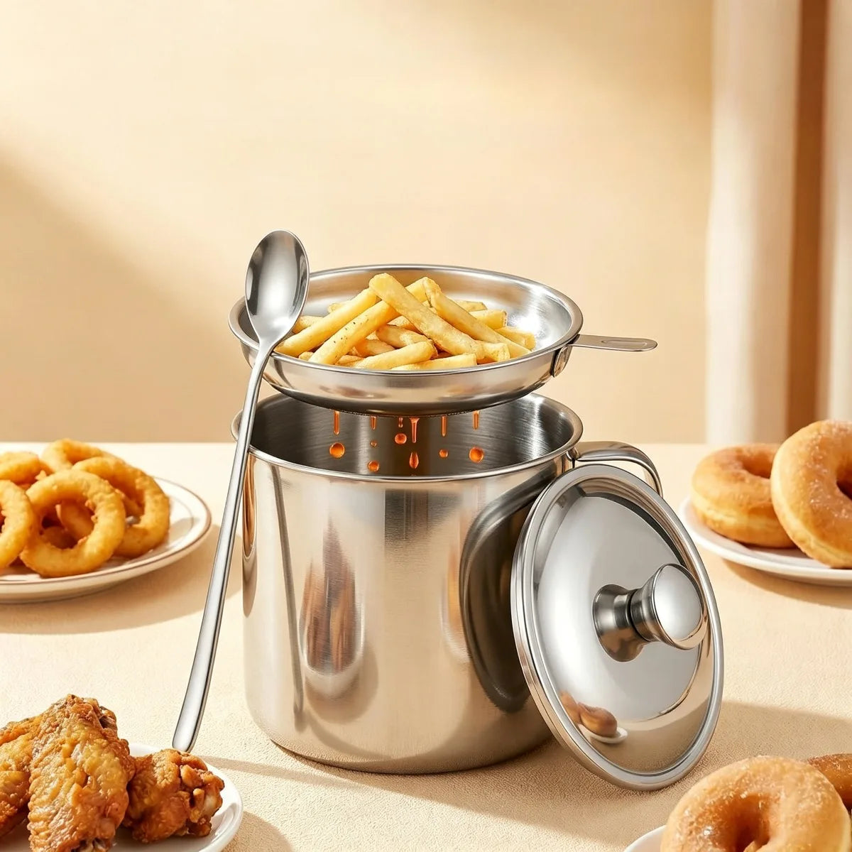 Bacon Grease Container - Stainless Steel Cooking Oil Keeper with Strainer and Spoon