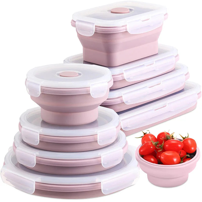 Collapsible Silicone Food Storage Containers - Leakproof Lunch Bowls for Meal Prep