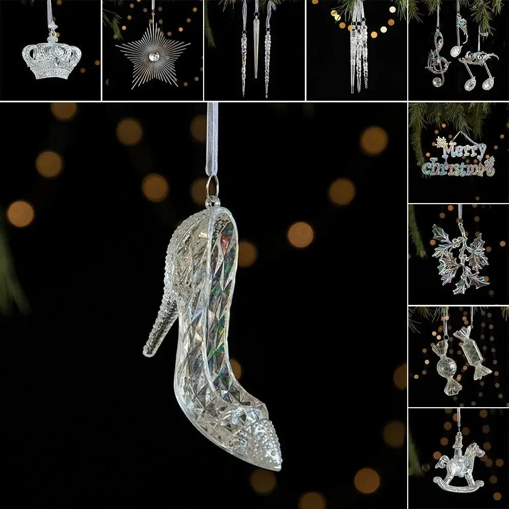 Christmas Hanging Decorations - Clear Acrylic Tree Ornaments in 10 Shapes