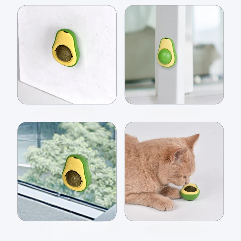 Avocado Catnip Ball - Wall Mounted Rotating Cat Toy for Teeth Cleaning and Play