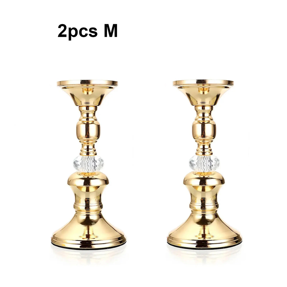 Gold Metal Pillar Candle Holders - Crystal Accent Stands for Table Centrepieces