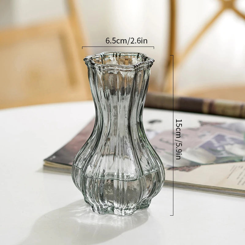 Retro Glass Vase - Thick Glass Bud Vase for Hydroponics and Table Decor