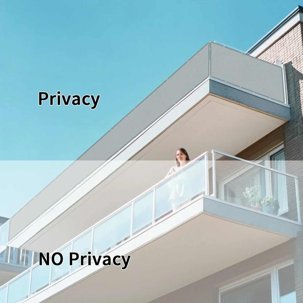 Balcony Privacy Screen - Waterproof Windscreen Shade Cloth with Grommets and Ties