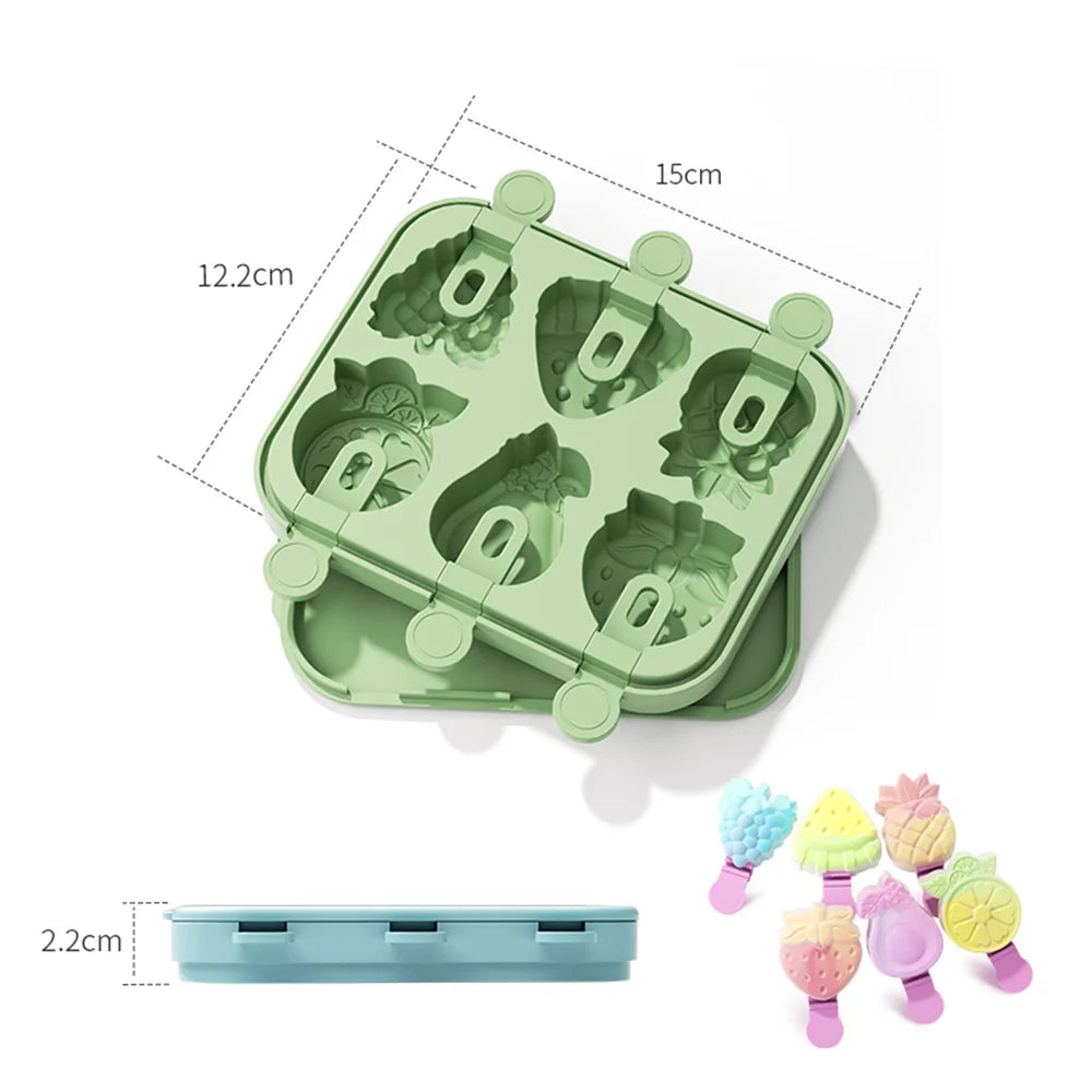 Silicone Popsicle Mold - 6 Hole Fruit Shaped Ice Lolly Tray, BPA Free