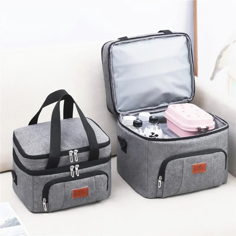 Insulated Cooler Tote Bag - Leakproof Double Layer Lunch and Picnic Bag with Shoulder Strap